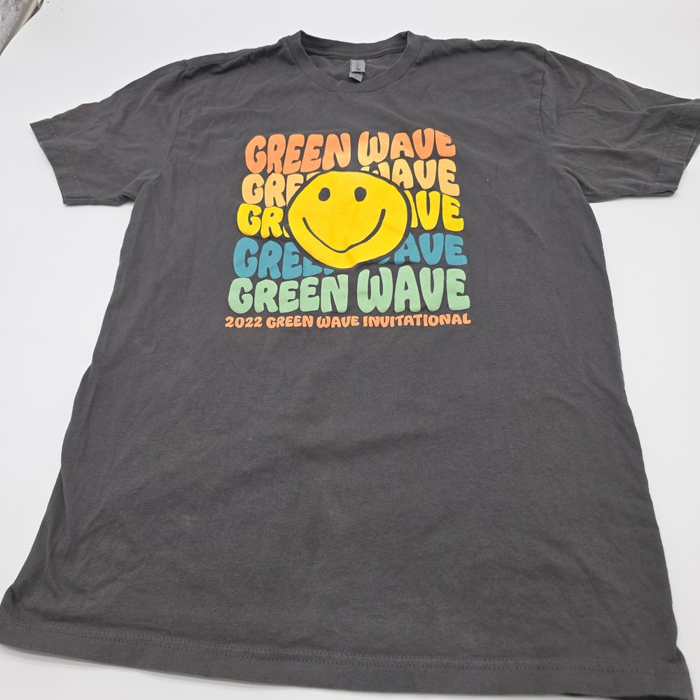 Streetwear T-Shirt Mens M Gray 2022 Green Wave Invitational‎ Smiley Face Graphic